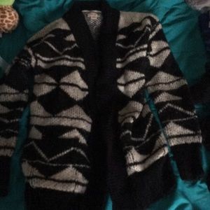 A black and white patterned cardigan
